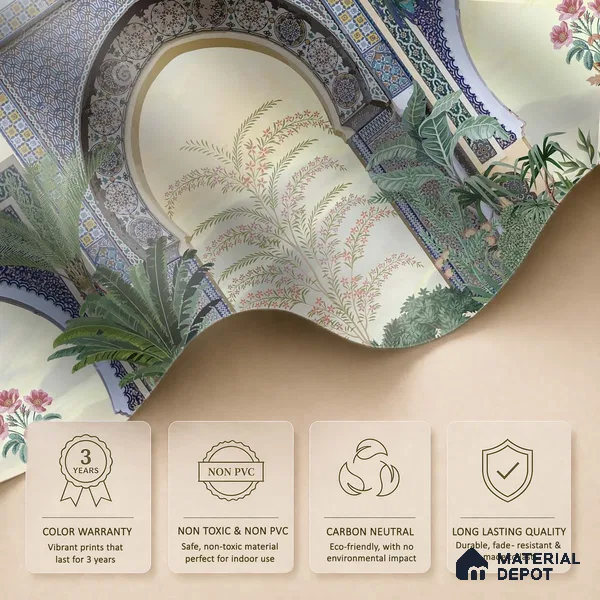 Peacock Arch Pichwai Design | WP 04179 B Canvas Texture Finish Indian Style luxurious Customized size Wallpaper | 250 GSM WP01CNF Paper | (MOQ = 30 Sq. Ft.)