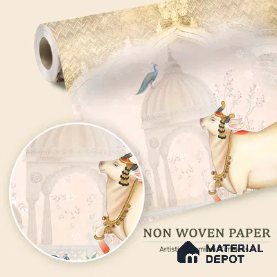 Ivory Garden Gau Pichwai Chikankari Flower Stencil | WP 04182 Non Woven Matte Finish Animal Print,Pichwai Style Premium Customized size Wallpaper | 150 GSM WP01MTF Paper | (MOQ = 30 Sq. Ft.) | Design change not possible