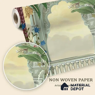 Garden of Palms Motif Art | WP 04185 Non Woven Matte Finish Indian Style Premium Customized size Wallpaper | 150 GSM WP01MTF Paper | (MOQ = 30 Sq. Ft.)