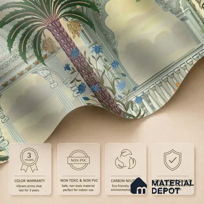 Garden of Palms Motif Art | WP 04185 B Canvas Texture Finish Indian Style luxurious Customized size Wallpaper | 250 GSM WP01CNF Paper | (MOQ = 30 Sq. Ft.)