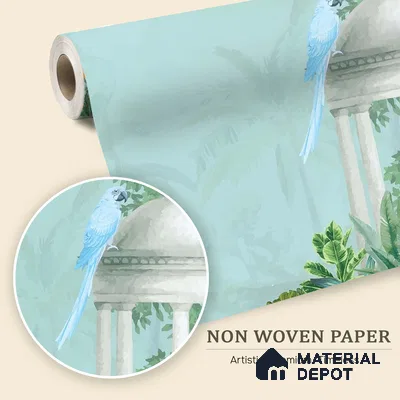 Peacock in the Palm Garden Leaf Tapestry | WP 04186 Non Woven Matte Finish Indian Style Premium Customized size Wallpaper | 150 GSM WP01MTF Paper | (MOQ = 30 Sq. Ft.)