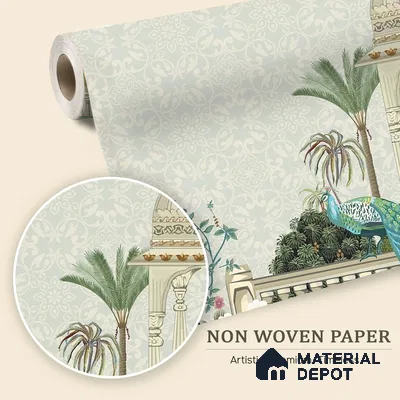 Peacocks of the Royal Garden Pattern | WP 04187 Non Woven Matte Finish Indian Style Premium Customized size Wallpaper | 150 GSM WP01MTF Paper | (MOQ = 30 Sq. Ft.)