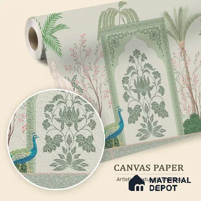 Ornamental Courtyard Pichwai | WP 04188 B Canvas Texture Finish Indian Style luxurious Customized size Wallpaper | 250 GSM WP01CNF Paper | (MOQ = 30 Sq. Ft.)