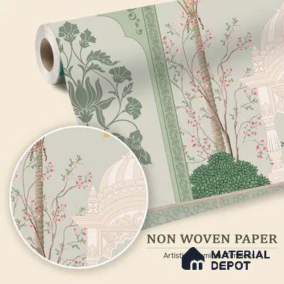Ornamental Courtyard Pichwai | WP 04188 Non Woven Matte Finish Indian Style Premium Customized size Wallpaper | 150 GSM WP01MTF Paper | (MOQ = 30 Sq. Ft.)