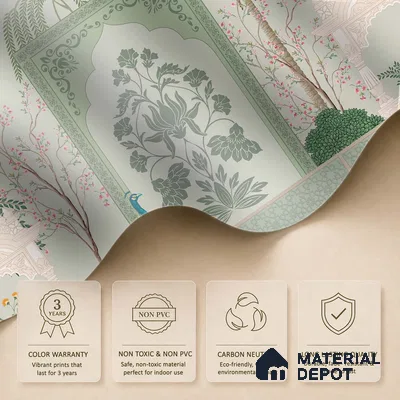 Ornamental Courtyard Pichwai | WP 04188 B Canvas Texture Finish Indian Style luxurious Customized size Wallpaper | 250 GSM WP01CNF Paper | (MOQ = 30 Sq. Ft.)