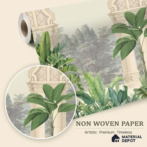 Whispering Garden Arches Silk Thread Gulbahar Print | WP 04189 Non Woven Matte Finish Indian Style Premium Customized size Wallpaper | 150 GSM WP01MTF Paper | (MOQ = 30 Sq. Ft.)