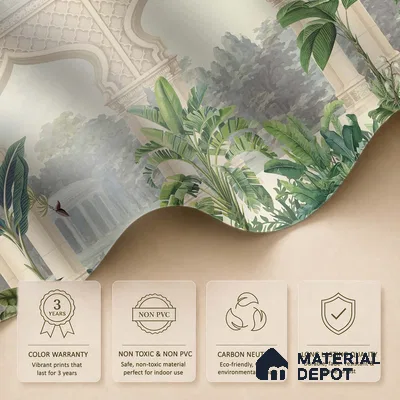 Whispering Garden Arches Silk Thread Gulbahar Print | WP 04189 B Canvas Texture Finish Indian Style luxurious Customized size Wallpaper | 250 GSM WP01CNF Paper | (MOQ = 30 Sq. Ft.)