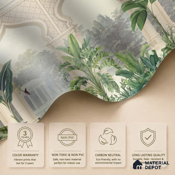 Whispering Garden Arches Silk Thread Gulbahar Print | WP 04189 B Canvas Texture Finish Indian Style luxurious Customized size Wallpaper | 250 GSM WP01CNF Paper | (MOQ = 30 Sq. Ft.)