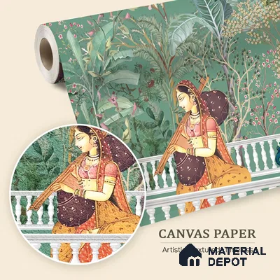 Melody in the Palace Garden Mandala | WP 04191 B Canvas Texture Finish Indian Style luxurious Customized size Wallpaper | 250 GSM WP01CNF Paper | (MOQ = 30 Sq. Ft.)