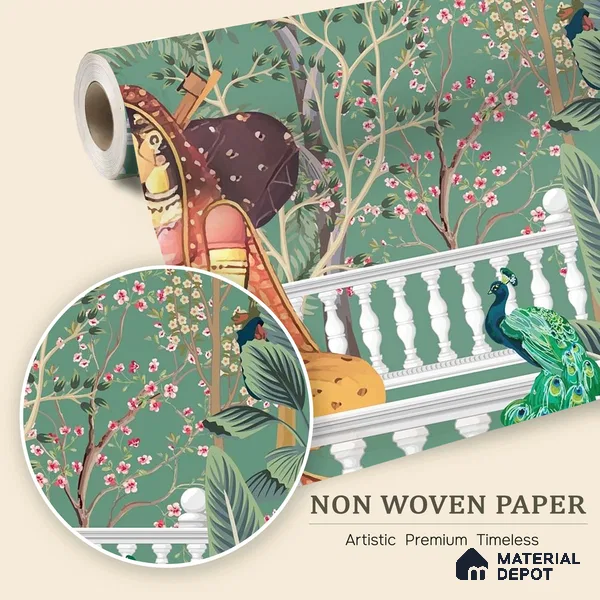 Melody in the Palace Garden Mandala | WP 04191 Non Woven Matte Finish Indian Style Premium Customized size Wallpaper | 150 GSM WP01MTF Paper | (MOQ = 30 Sq. Ft.)