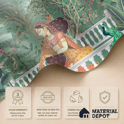 Melody in the Palace Garden Mandala | WP 04191 B Canvas Texture Finish Indian Style luxurious Customized size Wallpaper | 250 GSM WP01CNF Paper | (MOQ = 30 Sq. Ft.)