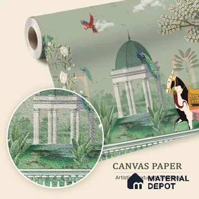Garden of Quiet Grandeur Indigo Rose Block Texture | WP 04192 B Canvas Texture Finish Indian Style luxurious Customized size Wallpaper | 250 GSM WP01CNF Paper | (MOQ = 30 Sq. Ft.)