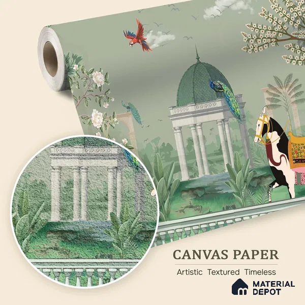Garden of Quiet Grandeur Indigo Rose Block Texture | WP 04192 B Canvas Texture Finish Indian Style luxurious Customized size Wallpaper | 250 GSM WP01CNF Paper | (MOQ = 30 Sq. Ft.)