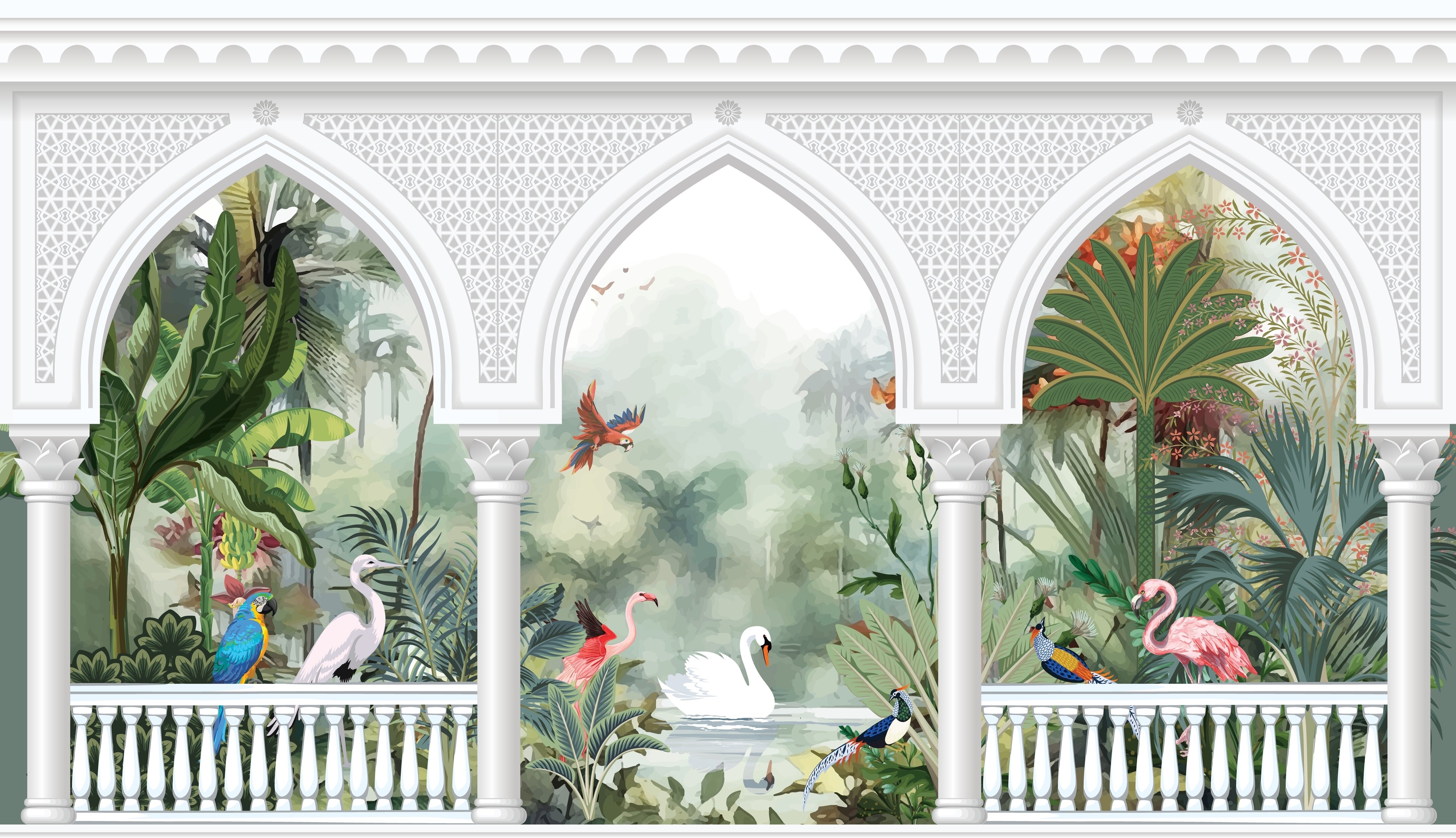Arches of the Living Garden Antique Paisley Ornate Pattern | WP 04193 Non Woven Matte Finish Indian Style Premium Customized size Wallpaper | 150 GSM WP01MTF Paper | (MOQ = 30 Sq. Ft.)
