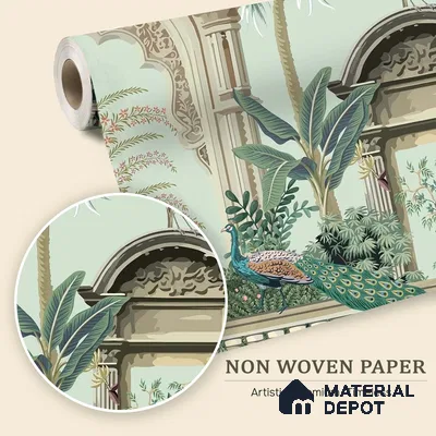 Peacocks of the Inner Court | WP 04196 Non Woven Matte Finish Indian Style Premium Customized size Wallpaper | 150 GSM WP01MTF Paper | (MOQ = 30 Sq. Ft.)