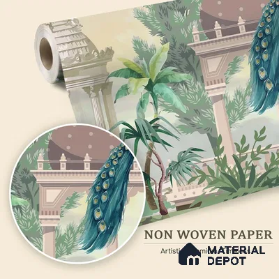 Garden Beneath the Birds | WP 04198 Non Woven Matte Finish Indian Style Premium Customized size Wallpaper | 150 GSM WP01MTF Paper | (MOQ = 30 Sq. Ft.)