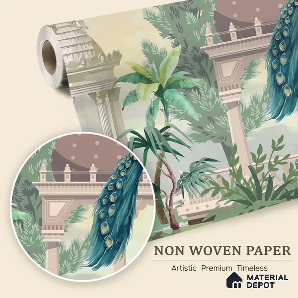 Garden Beneath the Birds | WP 04198 Non Woven Matte Finish Indian Style Premium Customized size Wallpaper | 150 GSM WP01MTF Paper | (MOQ = 30 Sq. Ft.)