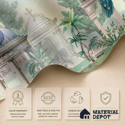 Garden Beneath the Birds | WP 04198 B Canvas Texture Finish Indian Style luxurious Customized size Wallpaper | 250 GSM WP01CNF Paper | (MOQ = 30 Sq. Ft.)
