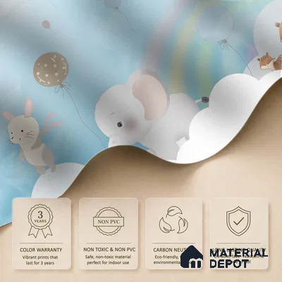 Over the Rainbow Clouds Animals Sitting On Clouds | WP 04200 B Non Woven Matte Finish Animal Print Style Premium Customized size Wallpaper | 150 GSM WP01MTF Paper | (MOQ = 30 Sq. Ft.) | Design change not possible
