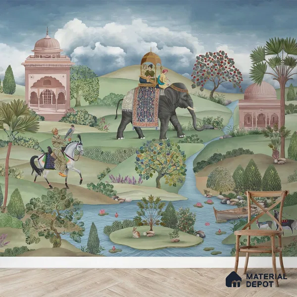 Shaan, Indian Scenic Design Customised Handmade Wallpaper for Rooms