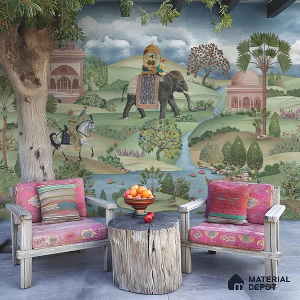 Shaan, Indian Scenic Design Customised Handmade Wallpaper for Rooms