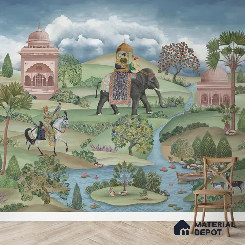 Shaan, Indian Scenic Design Customised Sandstone Wallpaper for Rooms
