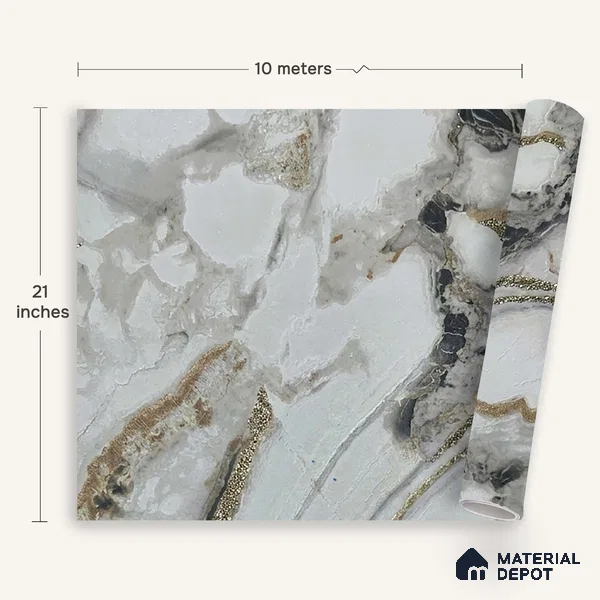 MH 207 | 10 Meter x 21 Inches Marble Look Wallpaper - 57.37 Sq. Ft. | Minimum 10% wastage during installation