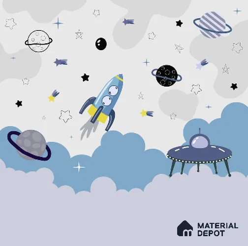 Blue and Grey Space Theme Customized Canvas Children Wallpaper