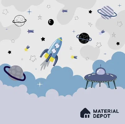 Blue and Grey Space Theme Customized Handmade Children Wallpaper
