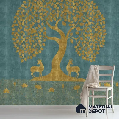 Blue Pichwai Tree of Life Handmade Wallpaper for Pooja and Living Rooms