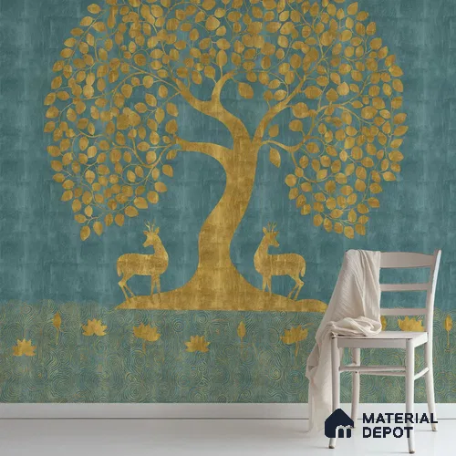 Blue Pichwai Tree of Life Sandstone Wallpaper for Pooja and Living Rooms