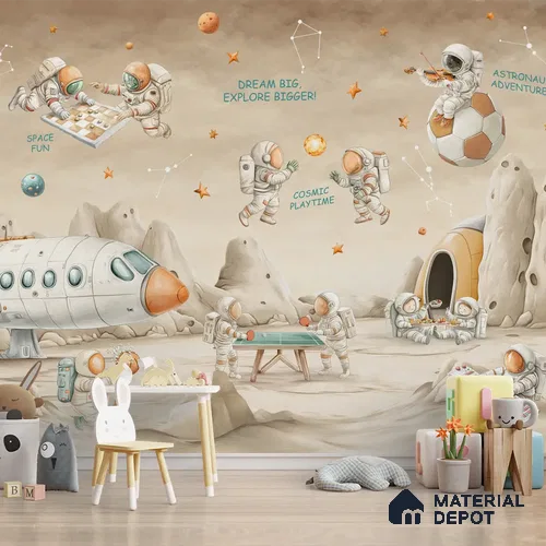 Coffee Bean Cosmic Clubhouse Kids Room Canvas Wallpaper