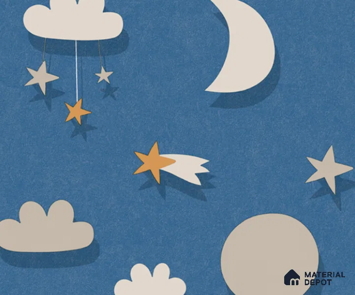 5186-2 | Navy Blue Moon Star Scatter Kids Look Wallpaper 4 Meter x 42 Inches - 45.94 Sq. Ft. | Minimum 15% wastage during installation