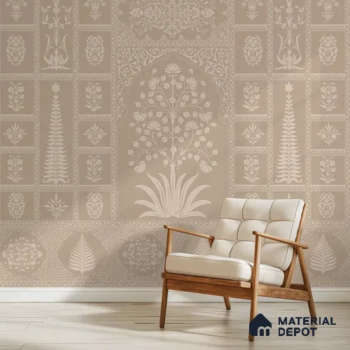 Gul Indian Mughal Art beige Customised Sandstone Wallpaper
