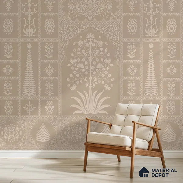 Gul Indian Mughal Art beige Customised Sandstone Wallpaper