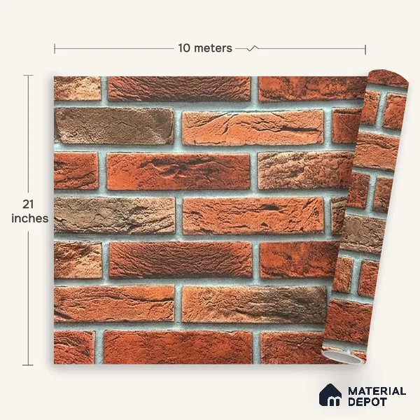 MH 253 | 10 Meter x 21 Inches Brick Look Wallpaper - 57.37 Sq. Ft. | Minimum 15% wastage during installation