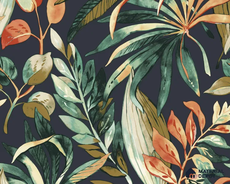 A71202 | Navy Palm Leaves Floral Wallpaper - 10 Meter x 21 Inches, 57.37 Sq. Ft. (Min. 15% Wastage)