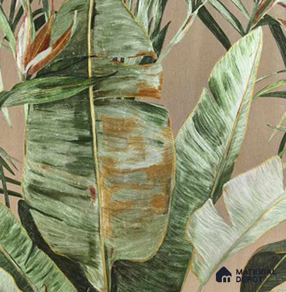 170-7 | Rust Green Banana Leaf Floral Wallpaper - 9.6 Meter x 20.87 Inches, 54.77 Sq. Ft. (Min. 15% Wastage)