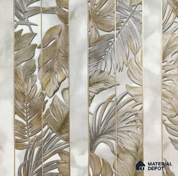 170-10 | Beige Palm Panel Floral Wallpaper - 9.6 Meter x 20.87 Inches, 54.77 Sq. Ft. (Min. 15% Wastage)