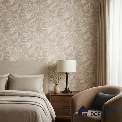 74060-2 | Pearl Beige Leaf Cluster Floral Wallpaper - 5 Meter x 42 Inches, 57 Sq. Ft. (Min. 15% Wastage)