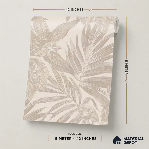 74060-2 | Pearl Beige Leaf Cluster Floral Wallpaper - 5 Meter x 42 Inches, 57 Sq. Ft. (Min. 15% Wastage)