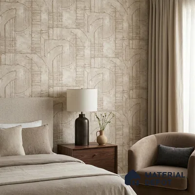 74062-3 | Golden Beige Architectural Sketch Patterned Wallpaper - 5 Meter x 42 Inches, 57 Sq. Ft. (Min. 15% Wastage)