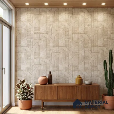 74062-3 | Golden Beige Architectural Sketch Patterned Wallpaper - 5 Meter x 42 Inches, 57 Sq. Ft. (Min. 15% Wastage)