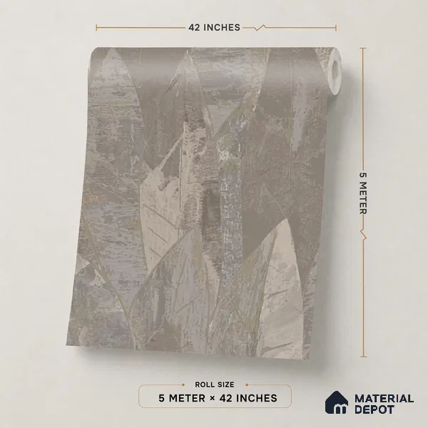 74064-3 | Grey & Brown Angular Foliage Patterned Wallpaper - 5 Meter x 42 Inches, 57 Sq. Ft. (Min. 15% Wastage)