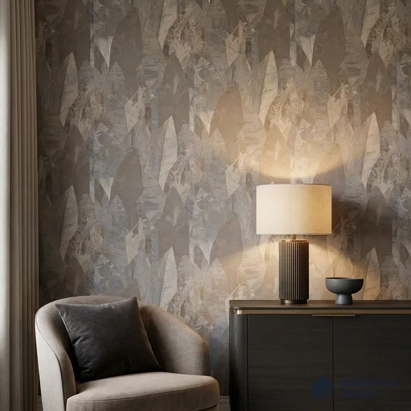 74064-3 | Grey & Brown Angular Foliage Patterned Wallpaper - 5 Meter x 42 Inches, 57 Sq. Ft. (Min. 15% Wastage)