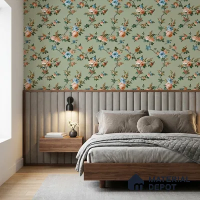 74054-3 | Green Rose Vine Floral Wallpaper - 5 Meter x 42 Inches, 57 Sq. Ft. (Min. 15% Wastage)