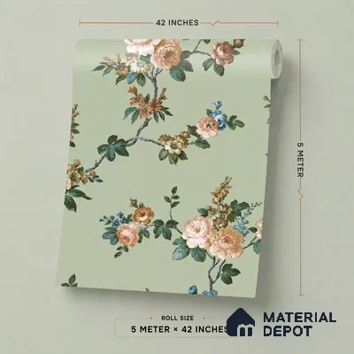 74054-3 | Green Rose Vine Floral Wallpaper - 5 Meter x 42 Inches, 57 Sq. Ft. (Min. 15% Wastage)