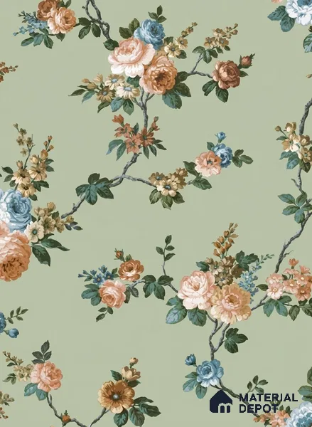 74054-3 | Green Rose Vine Floral Wallpaper - 5 Meter x 42 Inches, 57 Sq. Ft. (Min. 15% Wastage)