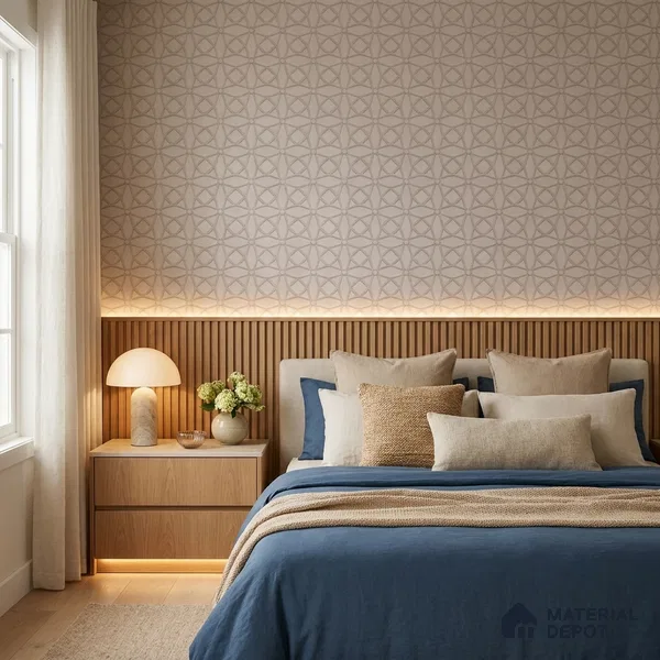 74057-3 | Warm Taupe Circle Trellis Patterned Wallpaper - 5 Meter x 42 Inches, 57 Sq. Ft. (Min. 15% Wastage)