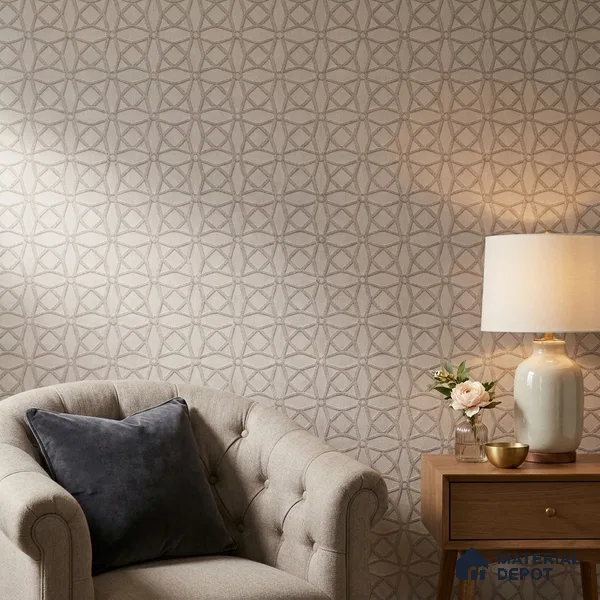 74057-3 | Warm Taupe Circle Trellis Patterned Wallpaper - 5 Meter x 42 Inches, 57 Sq. Ft. (Min. 15% Wastage)